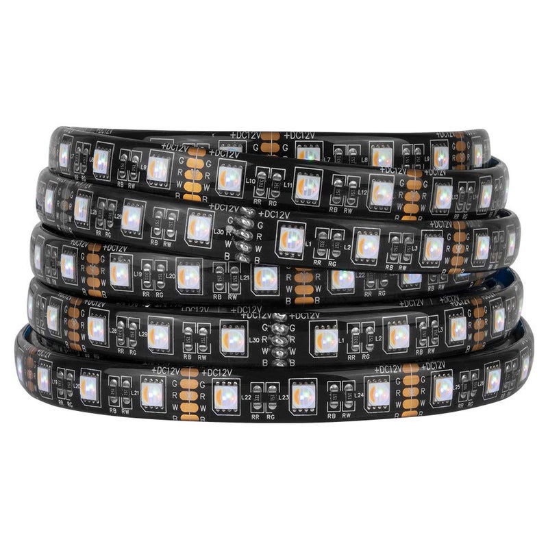 BTF-LIGHTING 5050 RGBW RGB+Warm White(2700K-3000K) 4 Colors in 1 LED Tape Light DC12V 5m 16.4ft 60LED/m Multi-Colored IP65 Black 12mm PCB for Bedroom Kitchen Home Decoration(No Adapter or Controller) - Image 1
